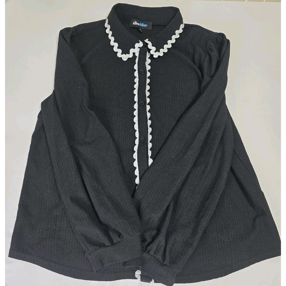 Alice Blue Women's XL Button-Down Blouse Black/White Long-Sleeve